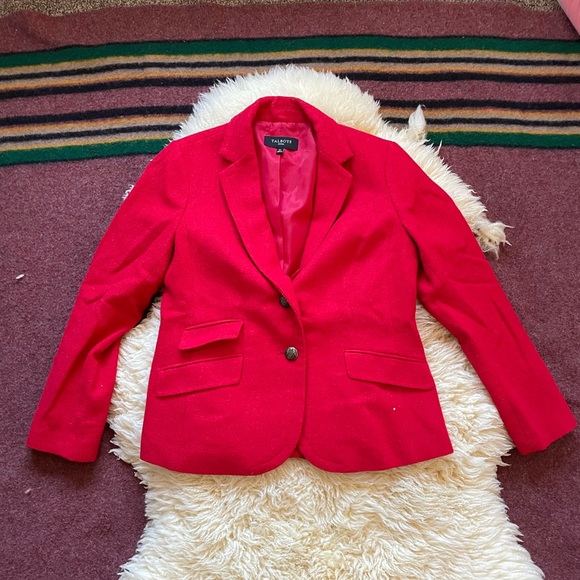 Talbots Wool Blend Notch Collar Equestrian Holiday 2 Button Blazer Christmas red - Picture 2 of 10